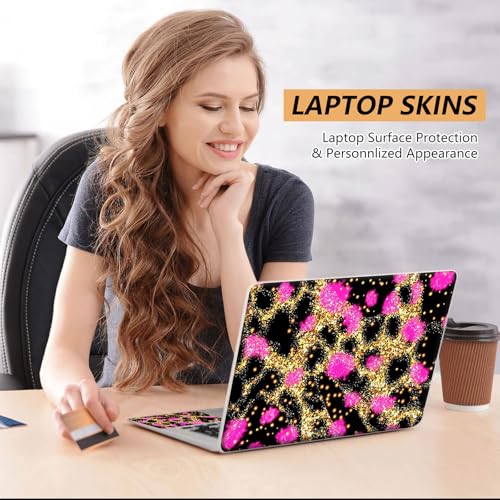 Laptop Skin Sticker for 12.1”-15.6“ Laptops (Fits 13”, 13.3”, 14”, 15”, 15.4”) | Protective Universal Reusable Vinyl Art Decal Cover | Waterproof & Scratch-Resistant-Gold Pink Leopard Print - color: Gold Pink Leopard Print