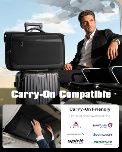 AUROTIER Rolling Garment Bags for Travel, Built-in Hanging Feature, Wheeled Business Suitcase with 17 Inch Laptop Compartment, Lockable Carry on Luggage for Men and Women with Wheels
