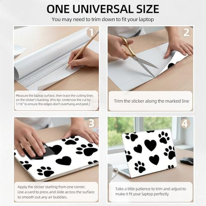 Black & White Dog Paw Print Universal Laptop Skin Sticker 3PCS, Protective Decal Trim-to-Fit 11.6" 13.3" 14" 15.6" Laptop Vinyl Cover, Removable Anti-Scratch Computer Decal Protector - color: Black & White Dog Paw Print