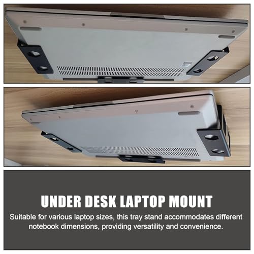 Didiseaon Desk Metal Laptop Bracket and Keyboard Holder for Office Use, Black Compact Mounting Stand with Storage Shelf Compatible with Tablets and Laptops