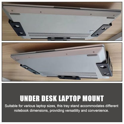 Didiseaon Desk Metal Laptop Bracket and Keyboard Holder for Office Use, Black Compact Mounting Stand with Storage Shelf Compatible with Tablets and Laptops