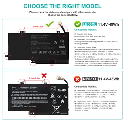TREE.NB Spare Battery for HP 13-s054sa (M1M24EA) 13-s056nw (M6R44EA) 13-S099nr (M1W93UA) 15-w110nr 796220-541 796220-831 796356-005 LE03 LE03XL TPN-W116 - size: 7.28x3.86x0.28inch LE03XL