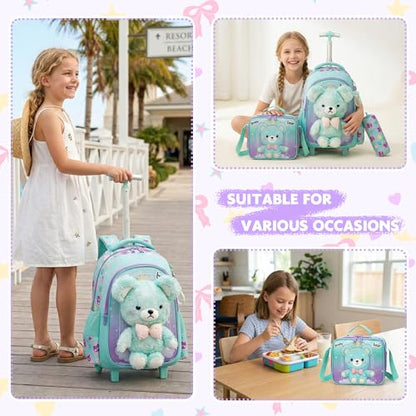 Meetbelify Rolling Backpack for Girls Backpacks with Wheels for Elementary Student Kids School Travel Bag for Girls Ages 6-8 Years Old - color: Green