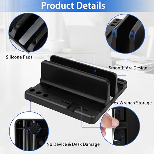 Vertical Laptop Stand Holder, ABS Organizer with Adjustable Dock, 3/4 in 1 Design Extra Storage Space-Saving, Sturdy Laptop Computer Holder for PC, MacBook, Mini PC, iPad (Black, 1 Slot) - color: Black