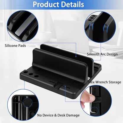 Vertical Laptop Stand Holder, ABS Organizer with Adjustable Dock, 3/4 in 1 Design Extra Storage Space-Saving, Sturdy Laptop Computer Holder for PC, MacBook, Mini PC, iPad (Black, 1 Slot) - color: Black