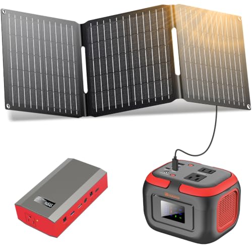 Portable Solar Power Station with Solar Panel, 120W Solar Power Bank Generator with USB C, Portable Power Bank with AC Outlet 110V for Laptop Smart Devices Home RV Outdoor Camping with 30W Panel