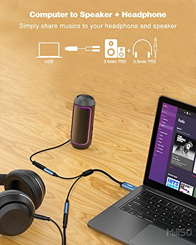USB to Dual 3.5mm Audio Jack Adapter, Sapphire Blue TRRS External Stereo Sound Card Headphone Stereo Jack Splitter for Two Headphones, Speakers to a PC, Laptop, Desktop, PS4, PS5-1 Feet - color: USB to 2 x 3.5mm TRRS Audio Splitter