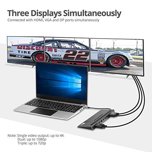 SIIG USB-C MST Triple Monitor Dock, 4K, 100W PD, JU-DK0E11-S1 | Drive one 4K, two 1080p or three 720p displays on Windows; 100W PD, Ethernet, USB and card readers consolidate a desk.