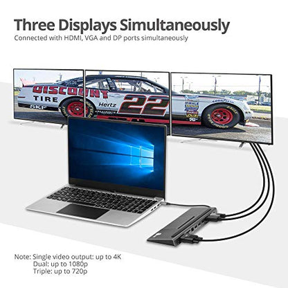 SIIG USB-C MST Triple Monitor Dock, 4K, 100W PD, JU-DK0E11-S1 | Drive one 4K, two 1080p or three 720p displays on Windows; 100W PD, Ethernet, USB and card readers consolidate a desk.