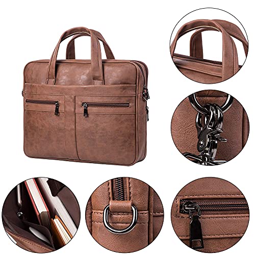 seyfocnia Men's Leather Messenger Bag, Laptop Briefcase Business Satchel Computer - size: 17.3inch, style: Brown
