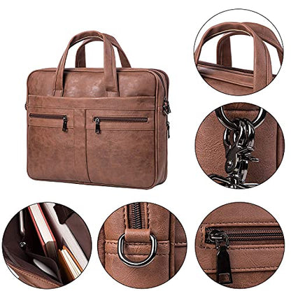 seyfocnia Men's Leather Messenger Bag, Laptop Briefcase Business Satchel Computer - size: 17.3inch, style: Brown