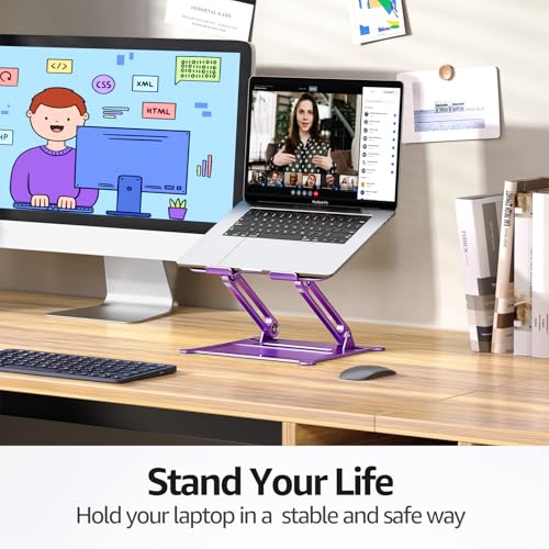Adjustable Laptop Stand for Desk, 10-15.6“ Laptop Riser, Purple | Sturdy Aluminum Foldable Stand, Heat-Dissipation Design, Ergonomic Holder Fits MacBook/Dell/HP/Lenovo for Home/Office. - color: E-Purple