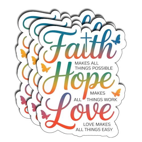 (3Pcs) Faith Hope Love Stickers Christian Inspirational Bible Verse Quote Religious Scripture Prayer Gifts Waterproof Vinyl Decal for Kindle Water Bottle Bumper Car Hard Hat Phone Laptop Size 3"x2" - color: Faith Hope Love