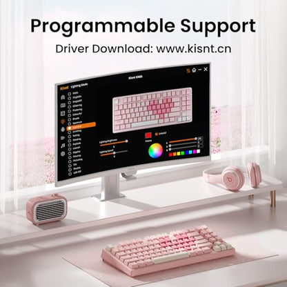 Kisnt KN85 Wireless Mechanical Keyboard, 75% Layout, Bluetooth/2.4GHz/USB-C, Custom RGB Backlit, Hot-Swappable Linear Switch, Creamy Sound for Gaming/Typing (Rose Pink) - color: Rose Pink