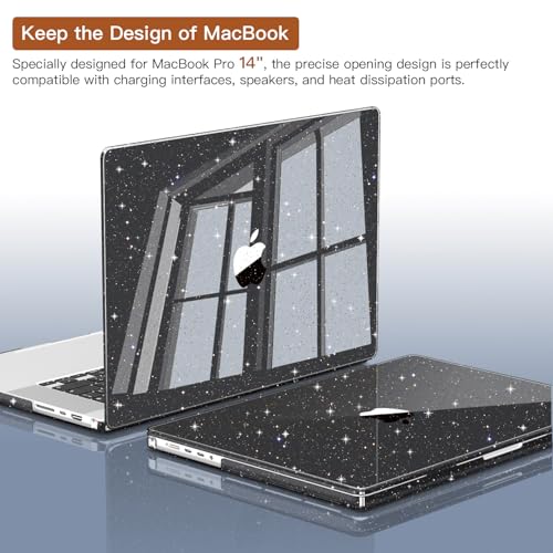 CISSOOK Sparkly Glitter Star Case for MacBook Pro 14 Inch M1 M2 M3 M4 M5, Ultra Thin Hard Shell Case Keyboard Cover Screen Protector for MacBook Pro 14 2021 2022 2023 2024 2025 2026, Glitter Black - color: Pro14inch-Sparkly Black Glitter