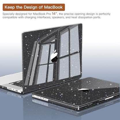 CISSOOK Sparkly Glitter Star Case for MacBook Pro 14 Inch M1 M2 M3 M4 M5, Ultra Thin Hard Shell Case Keyboard Cover Screen Protector for MacBook Pro 14 2021 2022 2023 2024 2025 2026, Glitter Black - color: Pro14inch-Sparkly Black Glitter