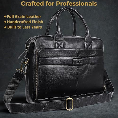 TRISKY Leather Laptop Bag - color: Black, size: 16 inches