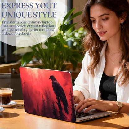 Universal Laptop Skin Sticker Decal,15.6 Inch Laptop Vinyl Cover for 13" 14" 15.6" Laptop,Scratch-Resistant Waterproof Protector Wrap,Reusable with Wrist Pads,Red Moon Eagle - color: Red Moon Eagle