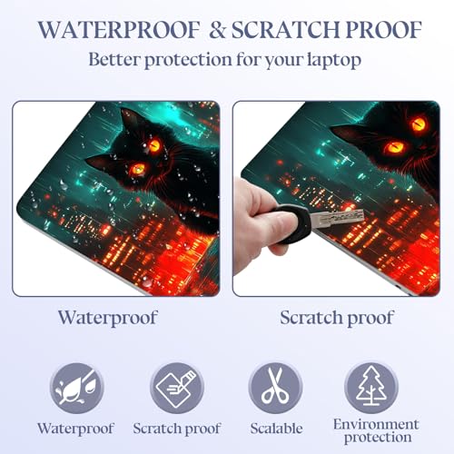 Universal Laptop Skin Sticker Decal,15.6 Inch Laptop Vinyl Cover for 13" 14" 15.6" Laptop,Scratch-Resistant Waterproof Protector Wrap,Reusable with Wrist Pads,Cyberpunk Cat Red Cup - color: Cyberpunk Cat Red Cup