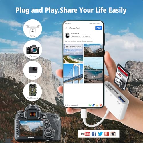 USB C SD Card Reader | iPhone 15 16, iPad, Mac - size: 3Slots
