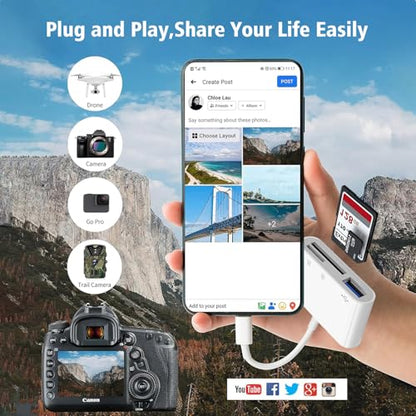 USB C SD Card Reader | iPhone 15 16, iPad, Mac - size: 3Slots