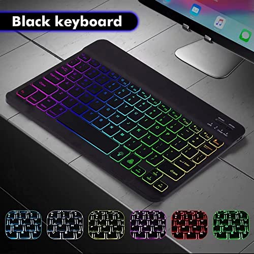 Ultra-Slim Lightweight Bluetooth Keyboard and Mouse Portable Mini Wireless Keyboard Rechargeable 7-Color Backlit for Apple iPad iPhone,Tablet iPhone Smartphone iOS Android Windows,Black - color: black