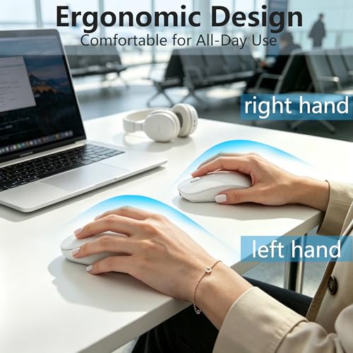 Silent Bluetooth Wireless Mouse with Jiggler, Rechargeable Portable Mouse for MacBook, iPad, Laptop & PC, Dual Mode BT5.2 and 2.4G, USB-C/USB-A Receiver, Adjustable DPI Compact Travel Mouse -White - color: White