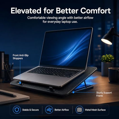 Laptop Cooling Pad, 6 Fans, 4-Level Stand, Dual USB for 12-17 Inch Laptops | Laptop fan stand cooler, computer cooling pad for laptops, phone holder, dual USB ports for home offices, study and work