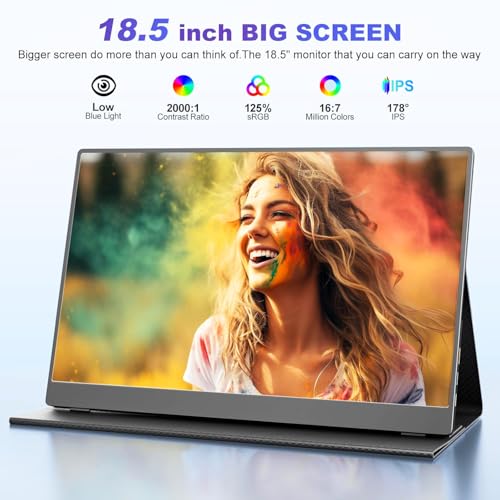 18.5 Inch Portable Monitor, FHD 120Hz IPS HDR 125% sRGB USB-C HDMI External Travel Monitor with Built-in Speakers, VESA Compatible for Laptop MacBook PC Surface PS5 Xbox - size: 18.5