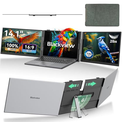 Blackview DCM6 Triple Laptop Screen Extender,14" 1080P FHD IPS Portable External Screen,Two Cable USB C Travel for 13-17'' Laptop,Plug & Play Compatible with Windows/Mac/Chrome OS and Mobile Devices