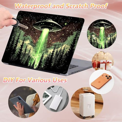 Laptop Skin Sticker Decal 12" 13" 13.3" 14" 15" 15.6",Waterproof Scratch Resistant Vinyl,Reusable Easy to Apply,for MacBook HP Dell Notebooks Netbooks Laptop,2 Wrist Pads,Alien Ship Forest - color: Alien Ship Forest
