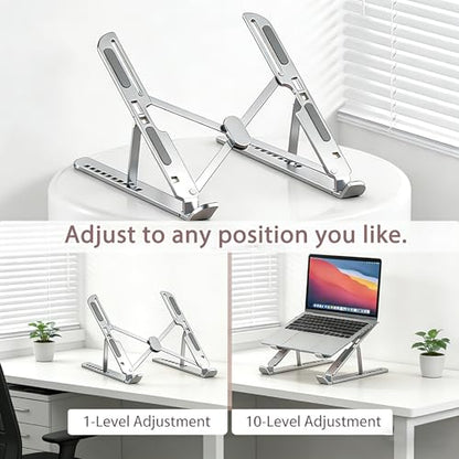 Ergonomic Foldable Computer Stand, 10-Level Height Adjustable Aluminum Laptop Stand, Compatible with 17.3 Inch Laptops, Tablets & Drawing Tablets, for MacBook, HP, Lenovo, Dell (Silver) - color: Silver