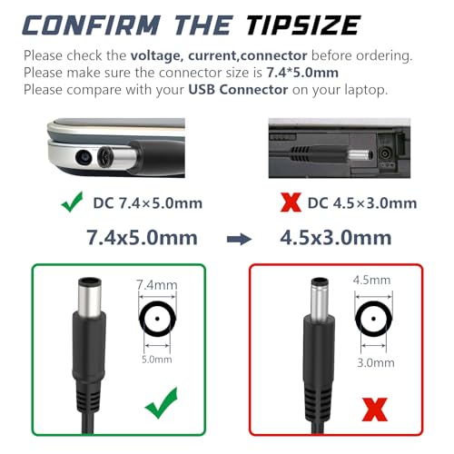 19.5V 4.62A 90W AC Adapter Charger Power Supply Cord for Dell Laptop Computer, Dell PA-10 90-watt Power Supply(Connector: 7.4x5.0mm)