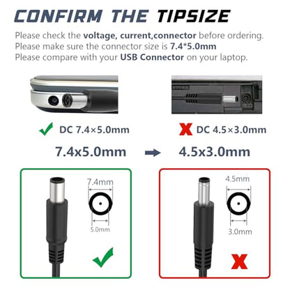 19.5V 4.62A 90W AC Adapter Charger Power Supply Cord for Dell Laptop Computer, Dell PA-10 90-watt Power Supply(Connector: 7.4x5.0mm)