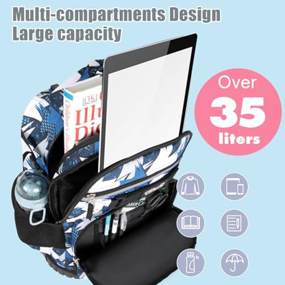 Tilami Rolling Backpack & Lunch bag for Kids 19 Inch Wheeled Bookbag for Boys & Girls for School & Travel,Arts Blue - color: Arts Blue