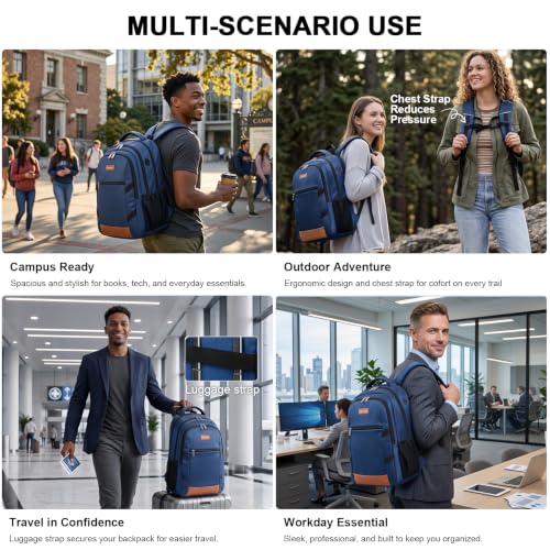 Amovee Travel Laptop Backpack 17.3 Inch, Water Resistant Anti-Theft Computer Bag with Hidden Pocket & Luggage Strap, Airline Approved Carry-On Bookbag for Men Women, Perfect for Flying & Vacation - color: Navy Blue