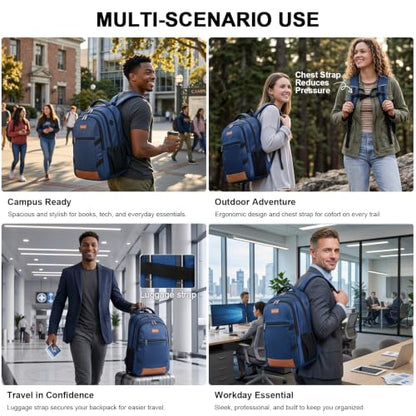 Amovee Travel Laptop Backpack 17.3 Inch, Water Resistant Anti-Theft Computer Bag with Hidden Pocket & Luggage Strap, Airline Approved Carry-On Bookbag for Men Women, Perfect for Flying & Vacation - color: Navy Blue