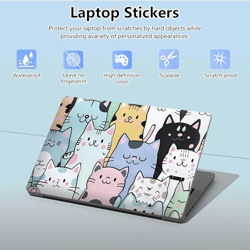 Universal Laptop Skin Sticker with 2 Wrist Pad Skins, Waterproof Scratch Resistant Vinyl Laptop Cover Decal, Cut to Fit for 11–15.6 Inch MacBook HP Dell Lenovo, Cat Family - color: Cat Family