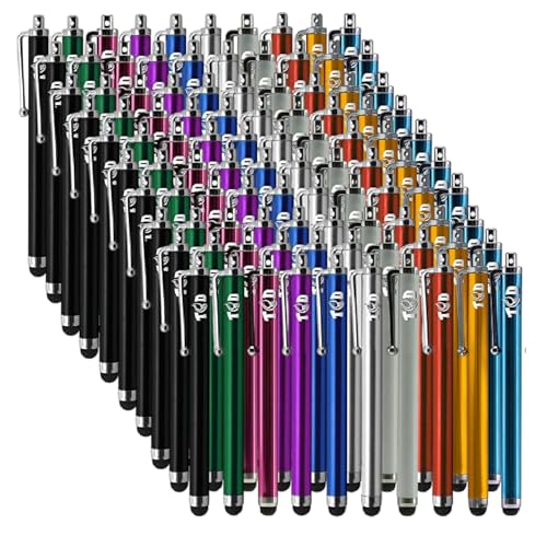 TCD 100 Pack Capacitive Universal Stylus Pens – Premium Colorful Long Metal Smart Pen for iPad, iPhone, Android, Samsung Tablet & All Touchscreen Devices - color: Multi Mixed-1, size: Pack of 100