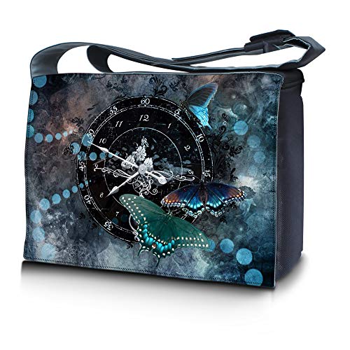 LSS 15” 15.6 inch Laptop Padded Compartment Shoulder Messenger Bag, Carrying Case for 14" 15" 15.6" & Smaller Size Notebook - color: Clock Butterfly Time, size: 15 inch