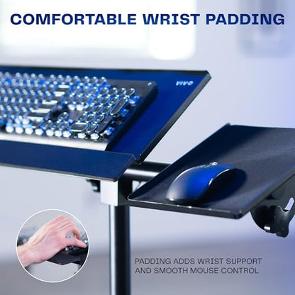 VIVO Black Mobile Keyboard Tray and Mouse Pad Cart, CART-KB1A | Freestanding, Ergonomic Typing Platform with Tilting Design and Height Adjustment