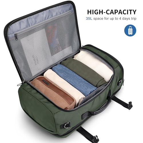 WITZMAN Travel Backpack for Men 35L TSA Friendly Flight Approved | Nylon Laptop Backpack Multi-pocket Fits 16 Inch, Carry-on Luggage, Shoe Compartment, For Business Trip, Vacation, B718 Green - color: Army Green