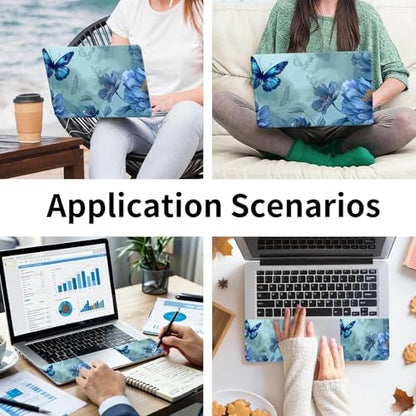 15.6 Inch Laptop Skin Sticker, Reusable Vinyl Cover Protector with 2 Wrist Pad Skins, Removable Waterproof Scratch-Resistant for 12-15.6 Inch Laptop Notebook,Blue Butterflies Flowers - color: Blue Butterflies Flowers