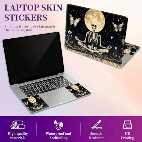 Laptop Skin Sticker Laptop Cover for 12" 13" 13.3" 14" Laptop Stickers,Reusable Skin Sticker Cover Personalized Art Waterproof & Scratch-Resistant Protector Case,Skeleton Skull Moon - color: Skeleton Skull Moon