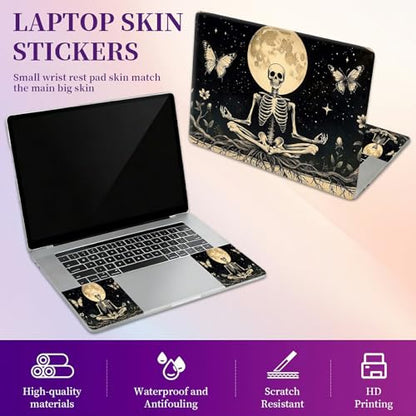 Laptop Skin Sticker Laptop Cover for 12" 13" 13.3" 14" Laptop Stickers,Reusable Skin Sticker Cover Personalized Art Waterproof & Scratch-Resistant Protector Case,Skeleton Skull Moon - color: Skeleton Skull Moon