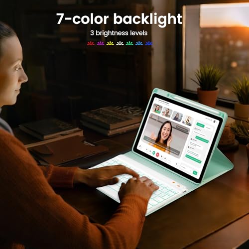 Keyboard Case for iPad Air 5th/4th Generation 10.9 Inch (2022/2020) Compatible with iPad Pro 11 Inch 1st–4th Generation, Detachable Wireless Keyboard with 7-Color Backlit and Pencil Holder - color: Mint green