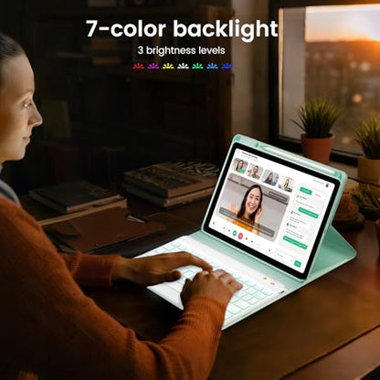 Keyboard Case for iPad Air 5th/4th Generation 10.9 Inch (2022/2020) Compatible with iPad Pro 11 Inch 1st–4th Generation, Detachable Wireless Keyboard with 7-Color Backlit and Pencil Holder - color: Mint green