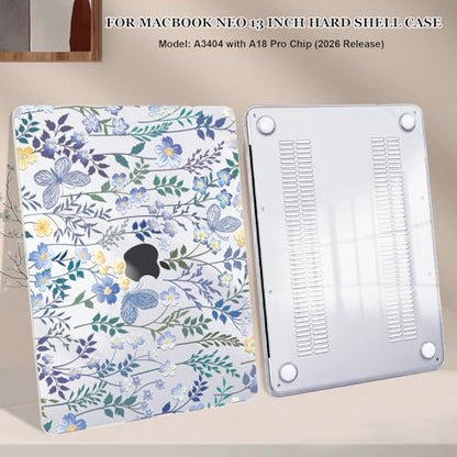 for MacBook Neo 13 inch Case 2026 A3404 with A18 Pro Chip, Anti-Scratch Slim Pattern Plastic Hard Shell Case 13-inch Neo Protective Cover with Keyboard Cover & Screen Film, Meadow Wildflower - color: Meadow Wildflower