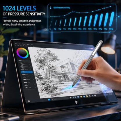 MPP 1.51 Pen for Surface Pro 11/10/X/9/8 300Day Battery Life Palm Rejection | Digital Pen for Surface, Surface Laptop/Book/Go/Studio, Kobo, 1024 Pressure, Precise Drawing & Note-Taking, Two Side Buttons - color: Grey