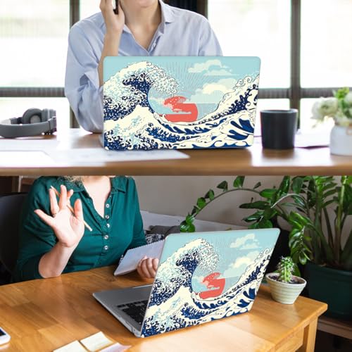 for MacBook Air 15 inch Case 2026-2023 Release M5 A3448 M4 A3241 M3 A3114 M2 A2941 Liquid Retina Display, Hard Shell Case with Keyboard Cover+Screen Film+Trackpad Film, Great Wave - color: Great Wave